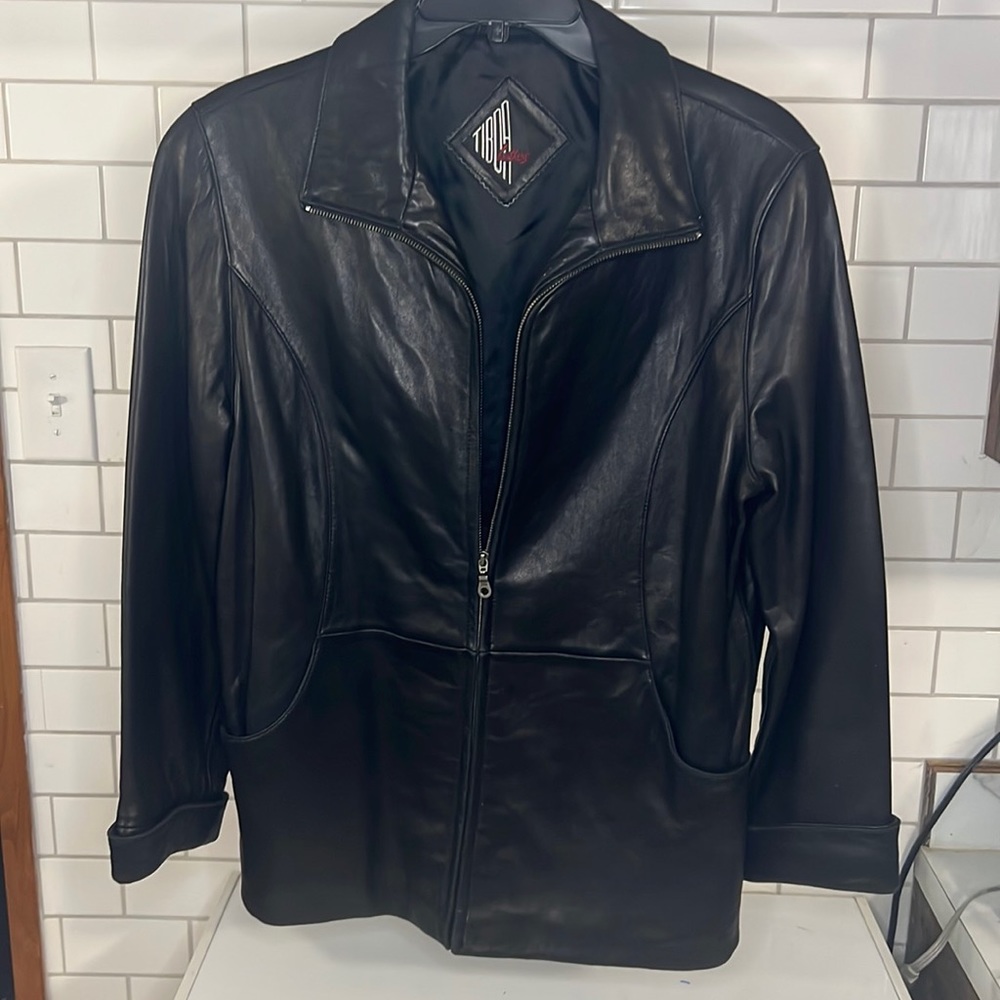 Tiboa Leather Womens Black Zip Front Genuine Leather Jacket Size Large